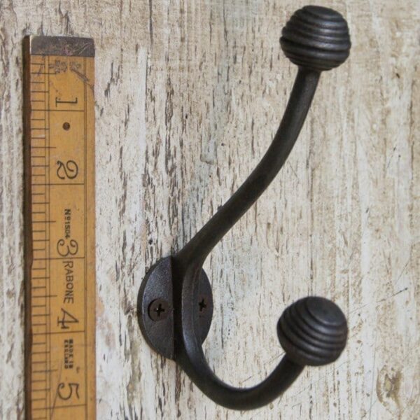 Hat and Coat Hook Beehive Ball Top Antique Iron 145mm