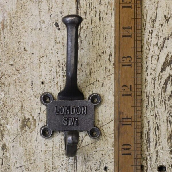 Coat Hook Double 2 Part Retro LONDON SW1 Antique Iron 120mmm