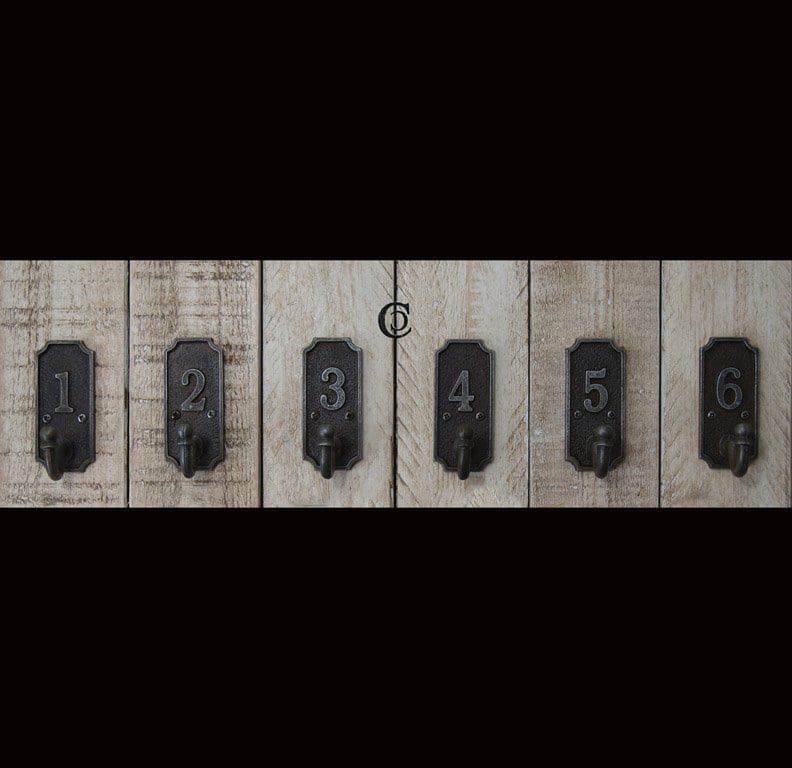 Single Ball End Coat Hook Numbered Plaque Hooks Set of 1 - 6