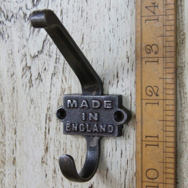 Coat Hook Double 2 Part MADE IN ENGLAND Antique Iron 110mm