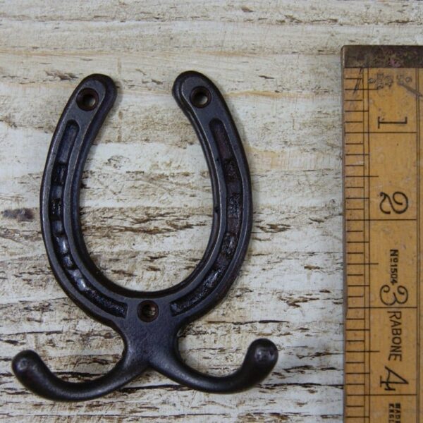 Horseshoe Coat Hook Double Robe Style Antique Iron 100mm x 75mm