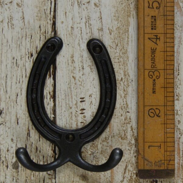 Horseshoe Coat Hook Double Robe Style Antique Iron 90mm x 69mm