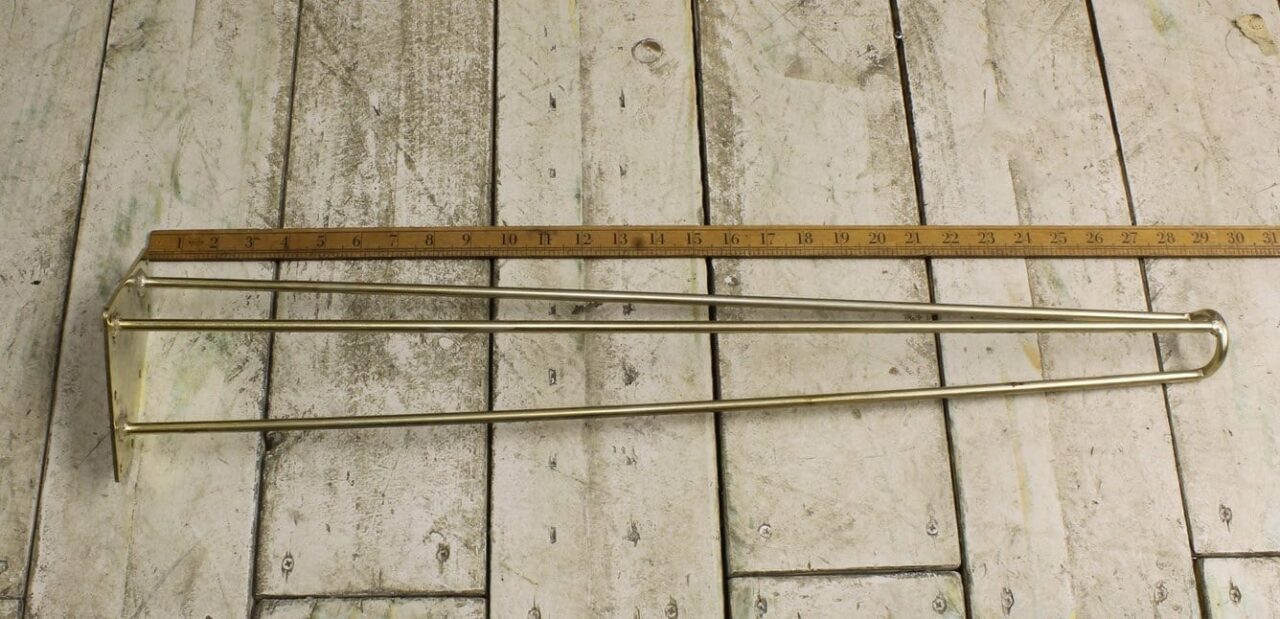 Hairpin Leg 3 Prong FOOTED Brass Plated 710mm