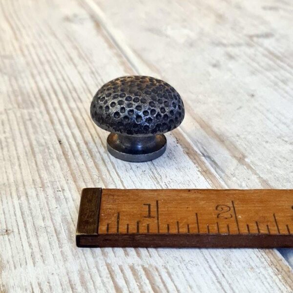 Knob MUSHROOM Dimple Cast Antique Iron 39mm Dia (alt 01.086B.AI.39)