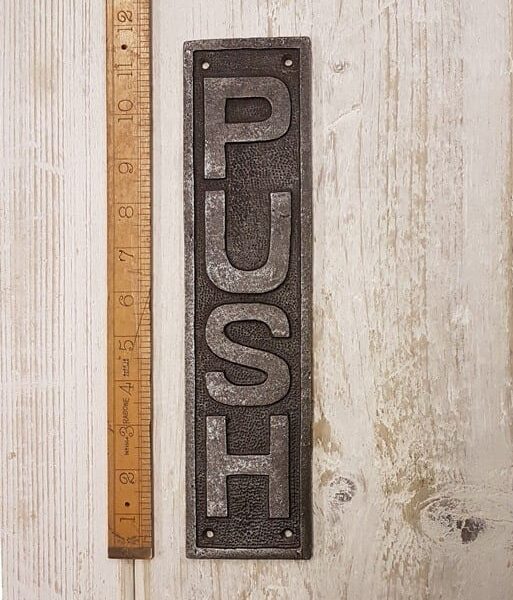 Finger Door Plate Vertical PUSH Cast Antique Iron 295mm x 70mm