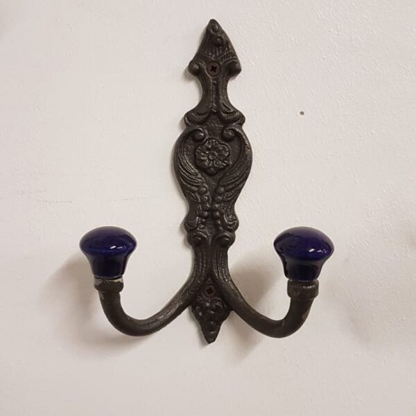 Hat & Coat Hook FRENCH 2 x NAVY BLUE ceramic ball tops 150mm