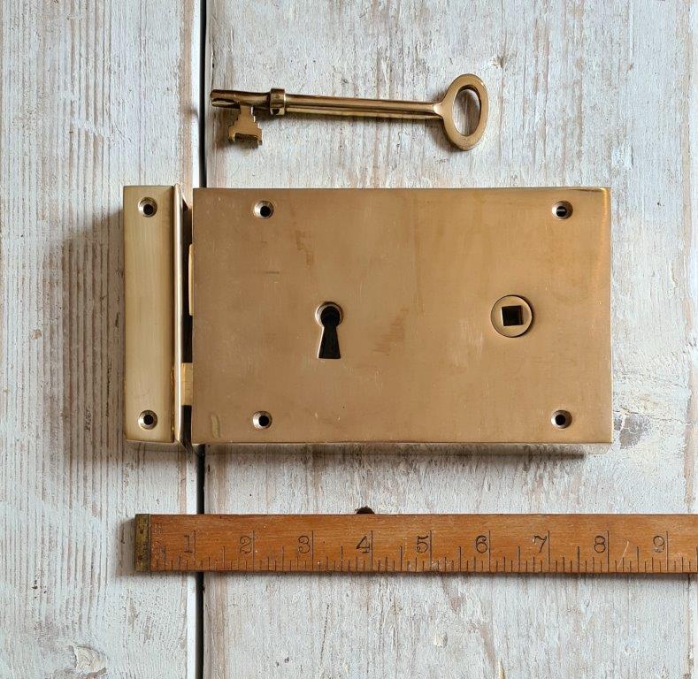 Rim Lever Lock Set SOLID BRASS - LEFT Hand (check out) 178mm x 127mm