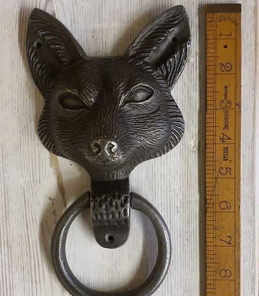 Door Knocker FOX Design Cast Antique Iron 203mm Overall
