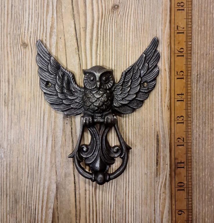 Door Knocker WINGED OWL Cast Antique Iron - 140mm x 165mm