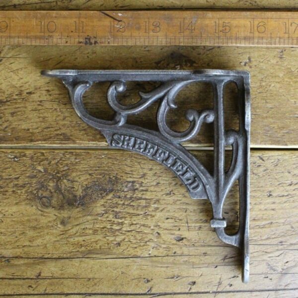 Shelf Bracket Victorian SHEFFIELD Text Antique Iron 152mm x 152mm