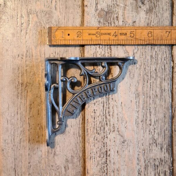 Shelf Bracket Victorian LIVERPOOL Text Antique Iron 125mm x 125mm