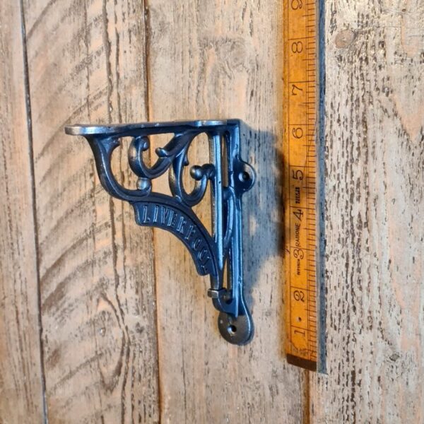 Alternative view of Shelf Bracket Victorian LIVERPOOL Text Antique Iron 150mm x 150mm