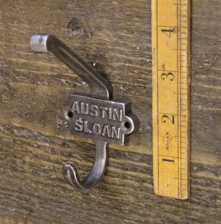 Coat Hook Double 2 Part AUSTIN SLOAN Antique Iron 110mm