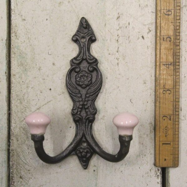 Hat & Coat Hook FRENCH 2 x SALMON PINK ceramic ball tops 150mm