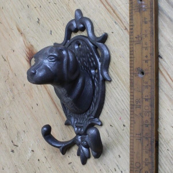 Double Hook Heavy BULLDOG Ornate Back Plate Cast Antique Iron 125mm