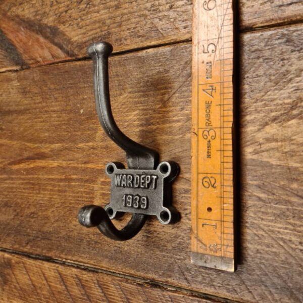 Alternative view of Coat Hook Double 2 Part Retro WAR DEP'T Cast Antique Iron 125mm