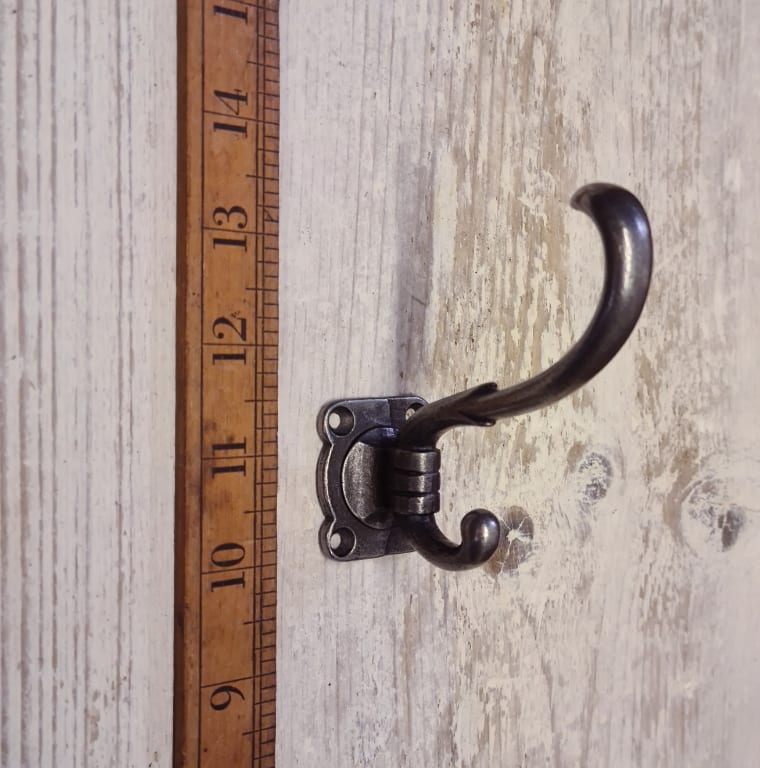 Coat Hook Double BRICKNELL Cast Antique Iron 85mm x 95mm Protrusion