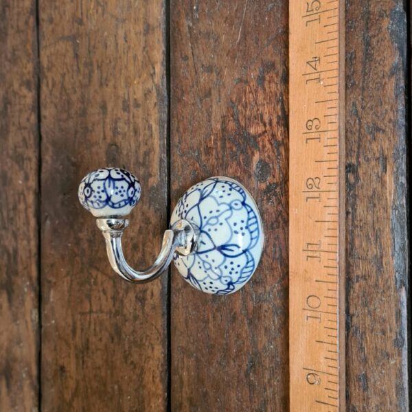Ceramic Shower Hook Round White & Blue