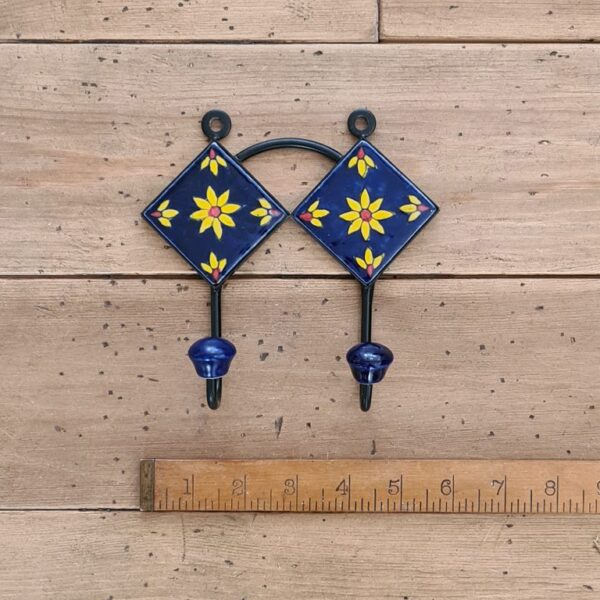 Ceramic Shower Double Hook Square Dark Blue