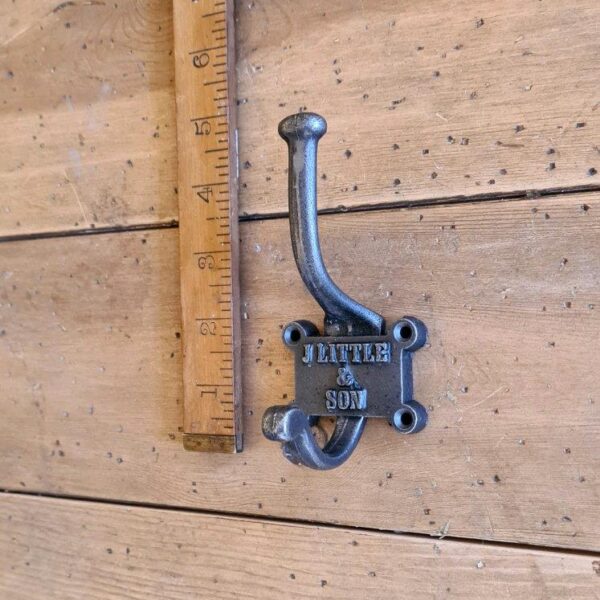 Alternative view of Coat Hook Double 2 Part Retro J LITTLE & SON Antique Iron 125mm