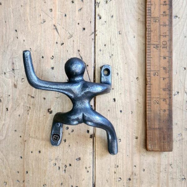 Alternative view of Coat Hook CLIMBING MAN Cast Antique Iron 100mm (1 Pair)