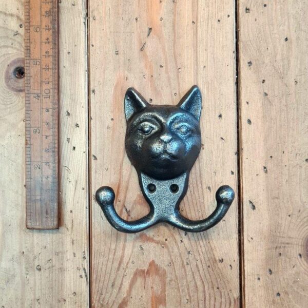 Coat Hook Double CAT FACE Cast Antique Iron 95mm
