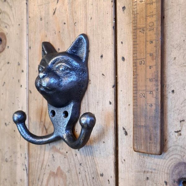 Alternative view of Coat Hook Double CAT FACE Cast Antique Iron 95mm