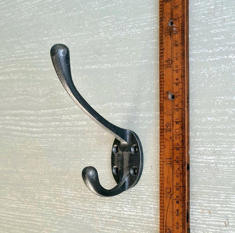 Hat & Coat Hook Victorian 4 Hole No Spine Antique Iron 110mm