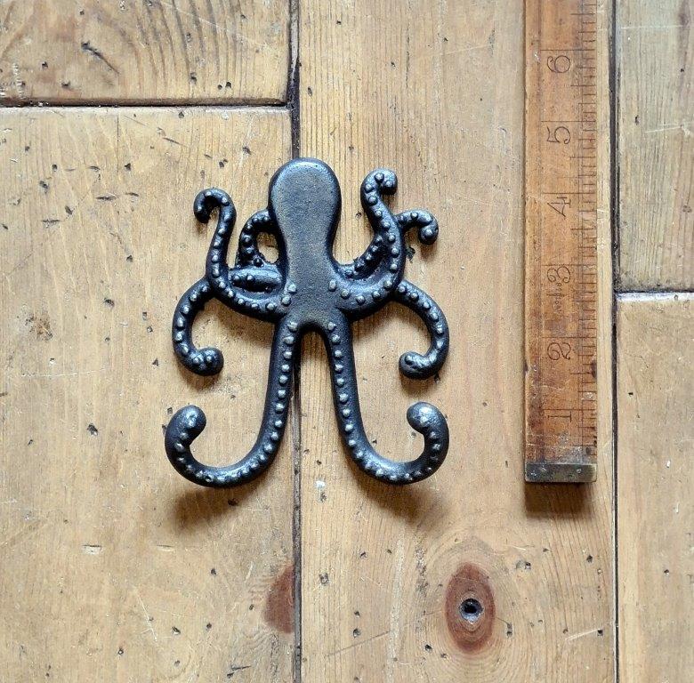 Coat Hook Double SQUID Cast Antique Iron 115mm high x 100mm
