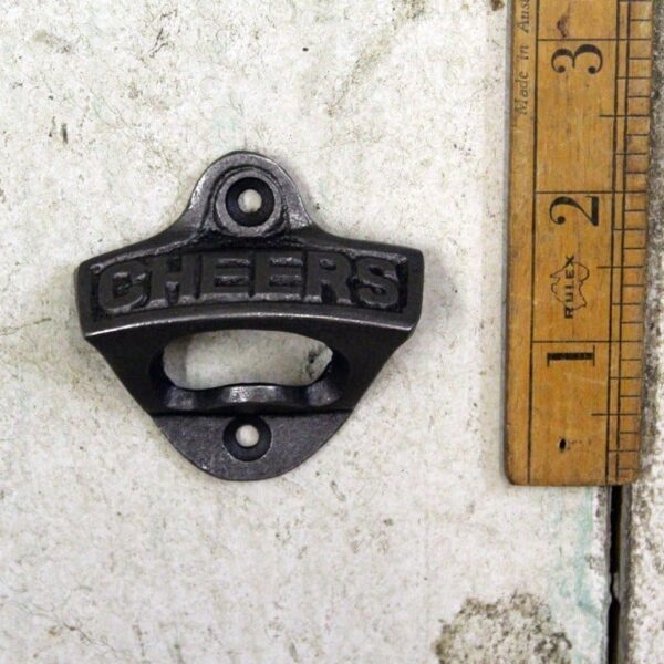 Alternative view of Bottle Opener Wall Mounted CHEERS Small Cast Antique Iron