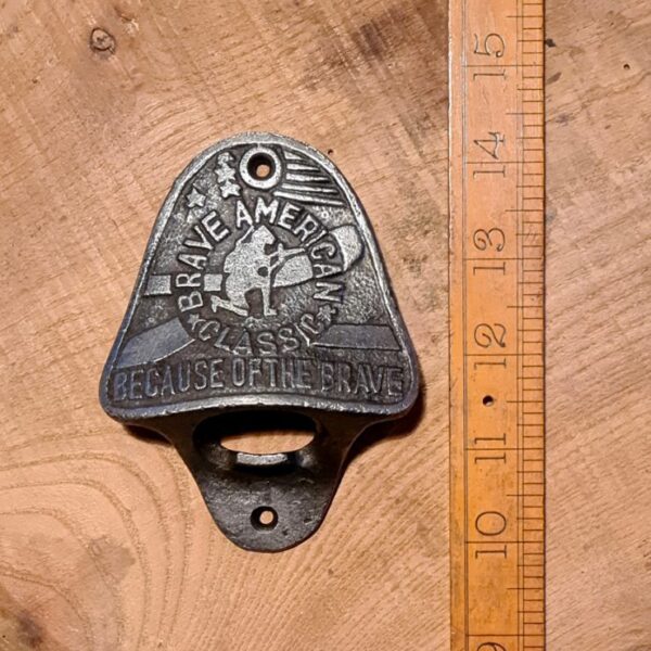 Bottle Opener Wall Mounted BRAVE AMERICAN Cast Antique Iron