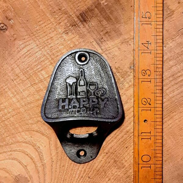 Bottle Opener Wall Mounted HAPPY HOUR Cast Antique Iron