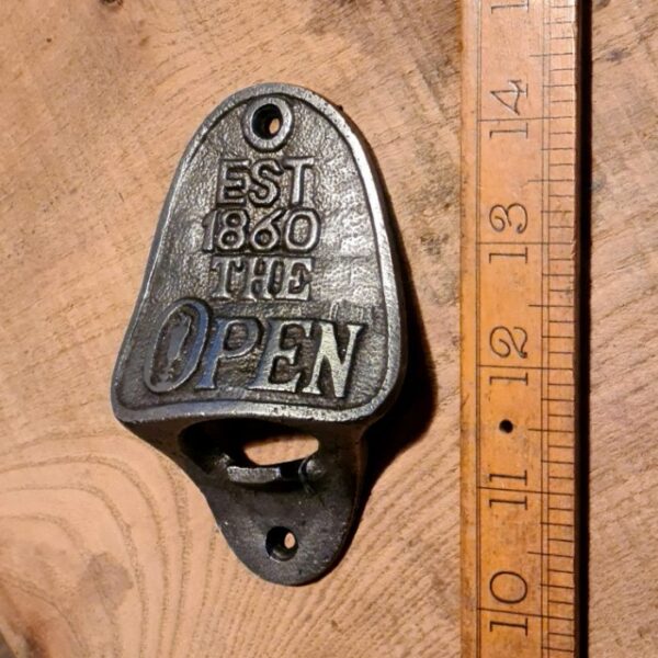 Alternative view of Bottle Opener Wall Mounted GOLF THE OPEN Cast Antique Iron