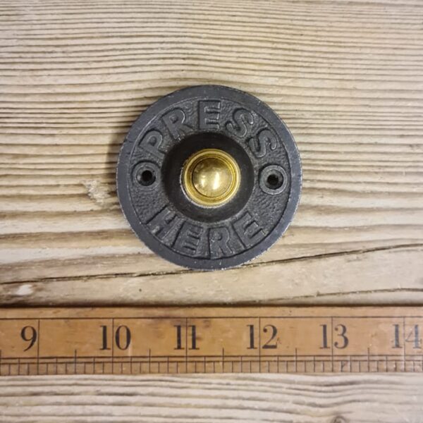 Door Bell Push PRESS HERE Cast Iron & Brass 80mm Diameter