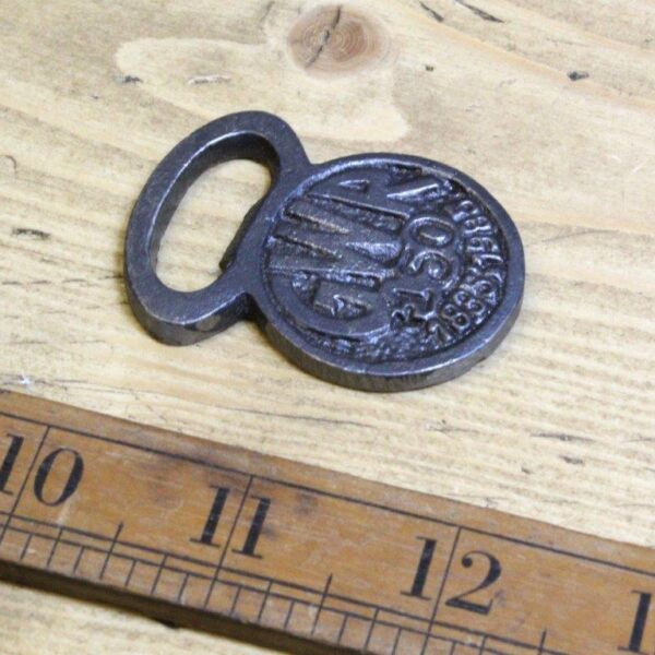 Alternative view of Bottle Opener Handheld Penny Style GWR 1833 Cast Antique Iron 50mm