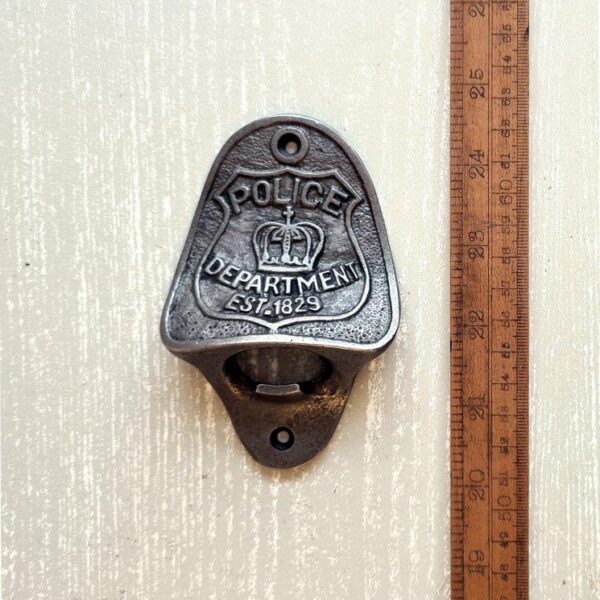Bottle Opener Wall Mounted POLICE Department Cast Antique Iron