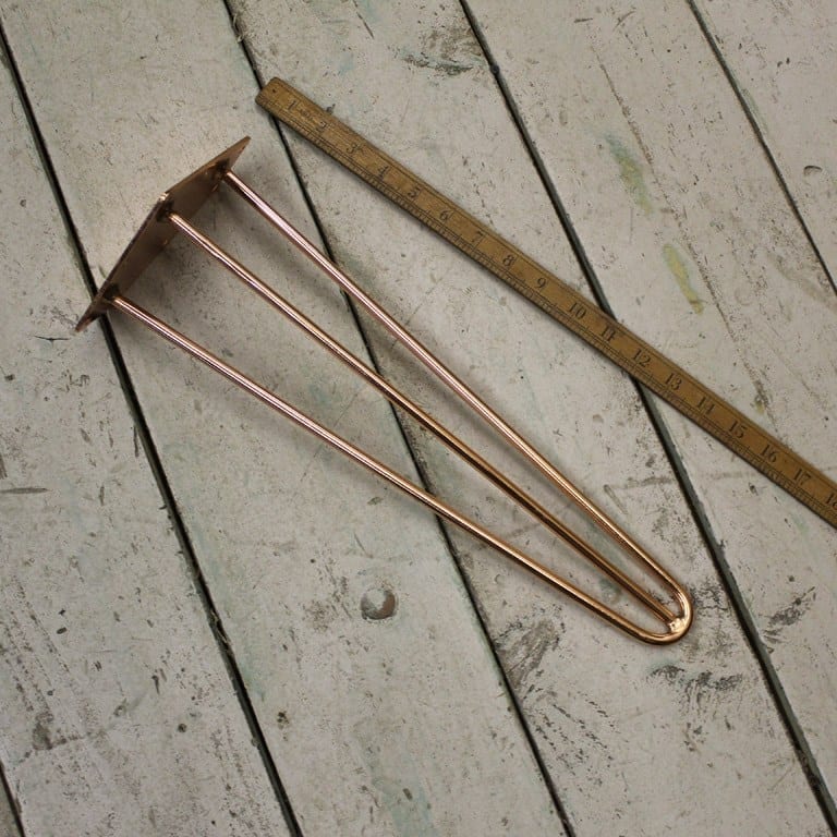 Hairpin Leg 3 Prong Polished Copper 400mm