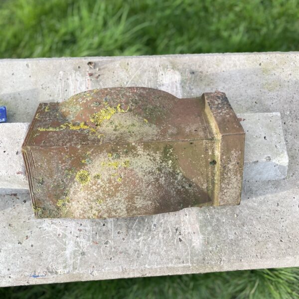 Alternative view of Reclaimed Clay angle cap Vent Ridge Tile with Block End 480-290